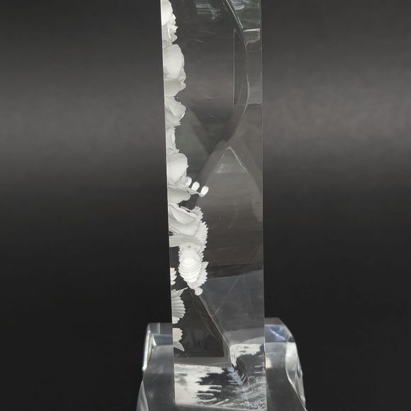 Vintage Reverse Carved Rose & Butterfly Design Lucite / Acrylic Paperweight - Picture 3 of 11